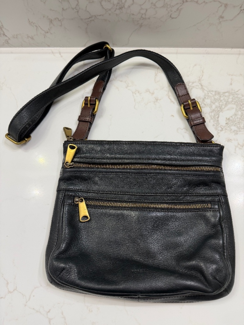 Fossil Women's Black Pebble Leather  Crossbody  Shoulder bag Medium